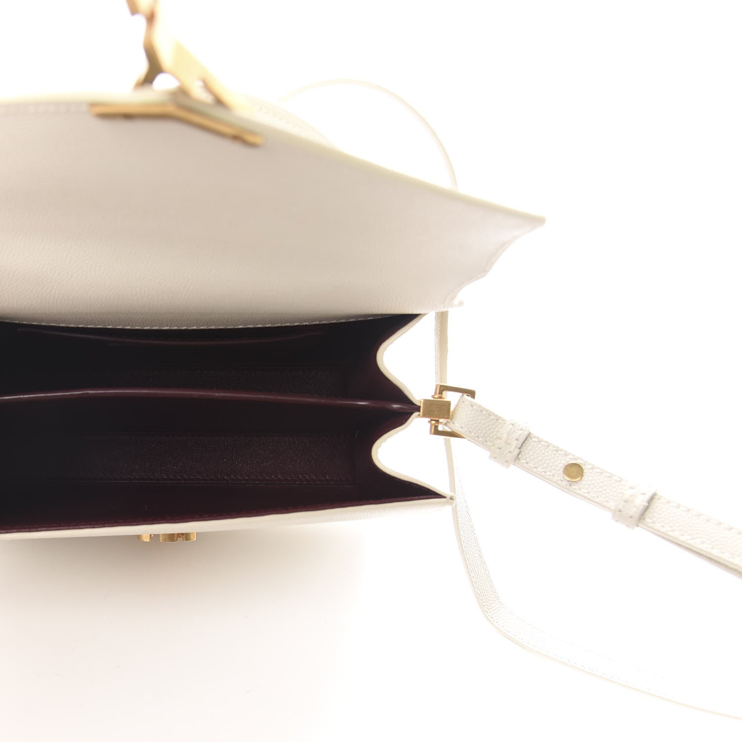 Saint Laurent Grain de Poudre Mini Classic Monogram Cassandra Top Handle Crema Soft Rouge Legion 6 of 12