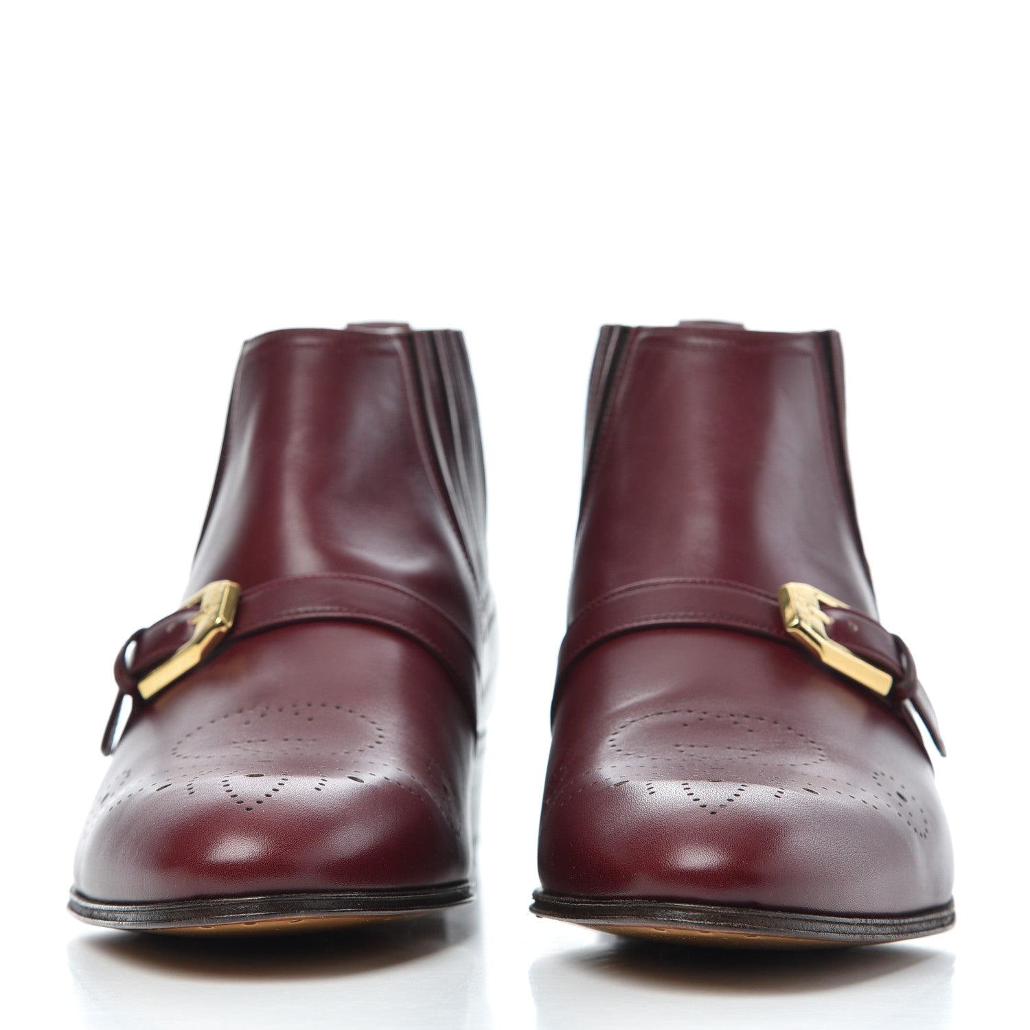 Gucci New Waxed Calfskin Mens G Medallion Toe Ankle Boots 8.5 Red Bordeaux 2 of 15