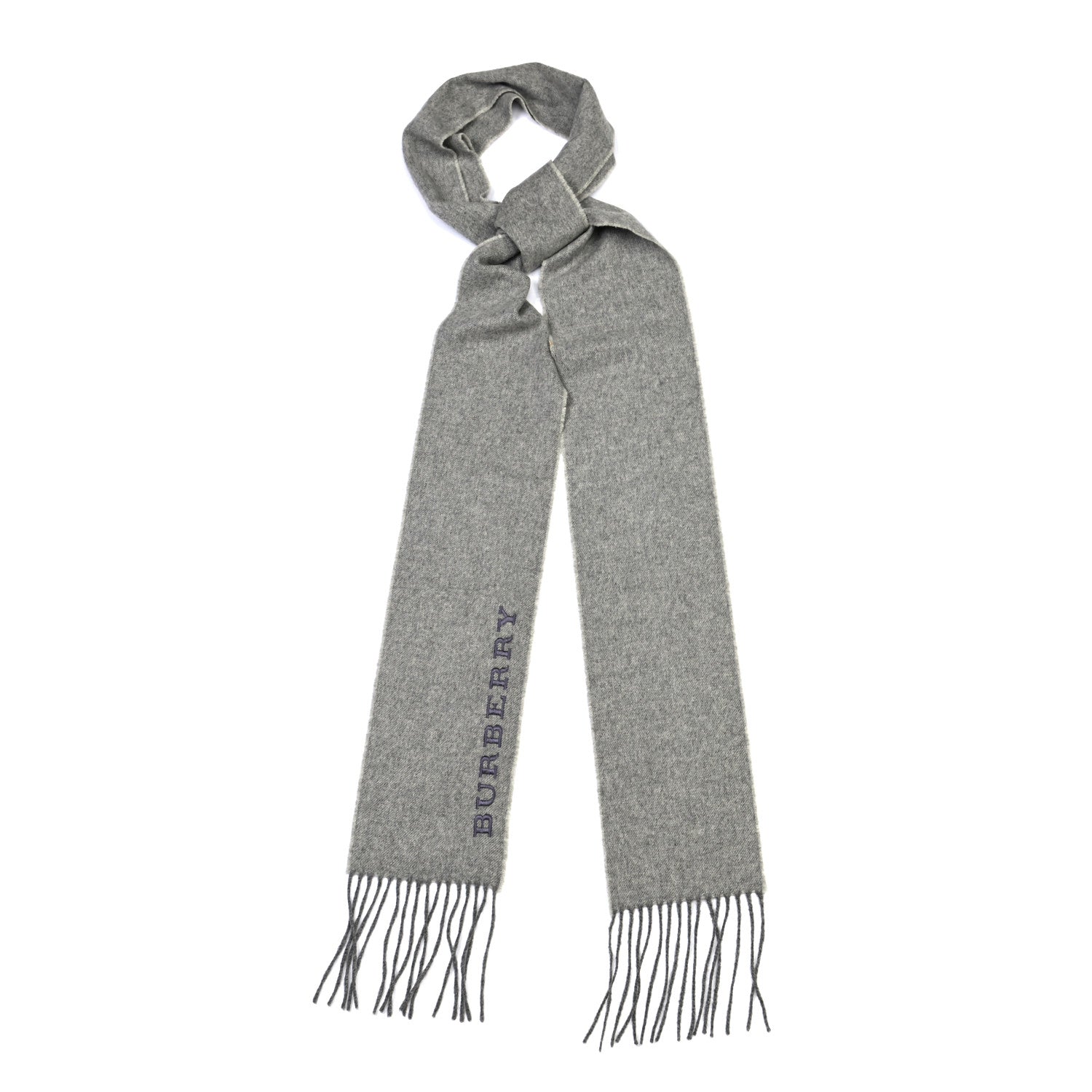 Burberry Cashmere Fringe Logo Scarf Grey 1 of 5