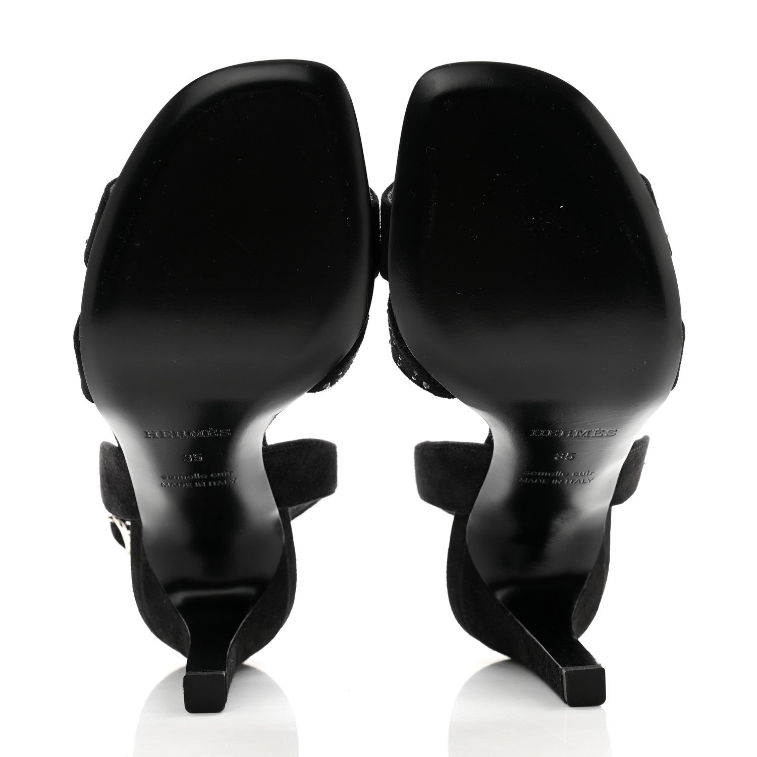 Hermes Suede Goatskin Crystal Ella 105 Sandal 35 Black 5 of 10