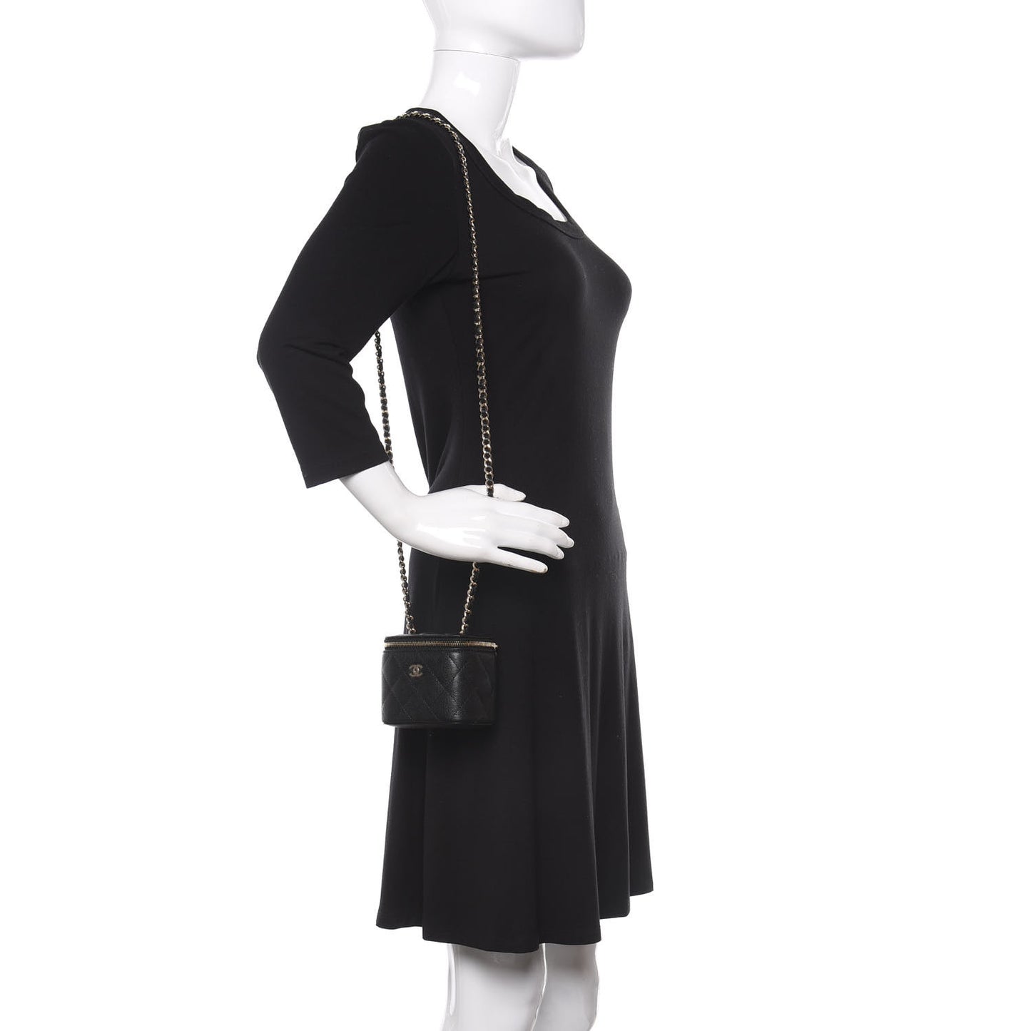 Caviar Quilted Mini Vanity Case With Chain Black