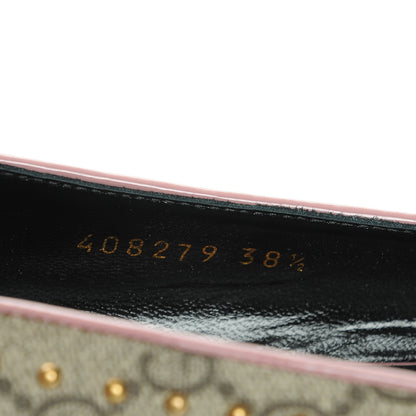 Gucci GG Supreme Monogram Patent Studded Fringe Loafer Pumps 38.5 Beige Ebony Carmine Rose 8 of 9