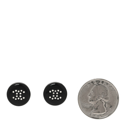 Chanel Resin Crystal CC Round Stud Earrings Black 2 of 5