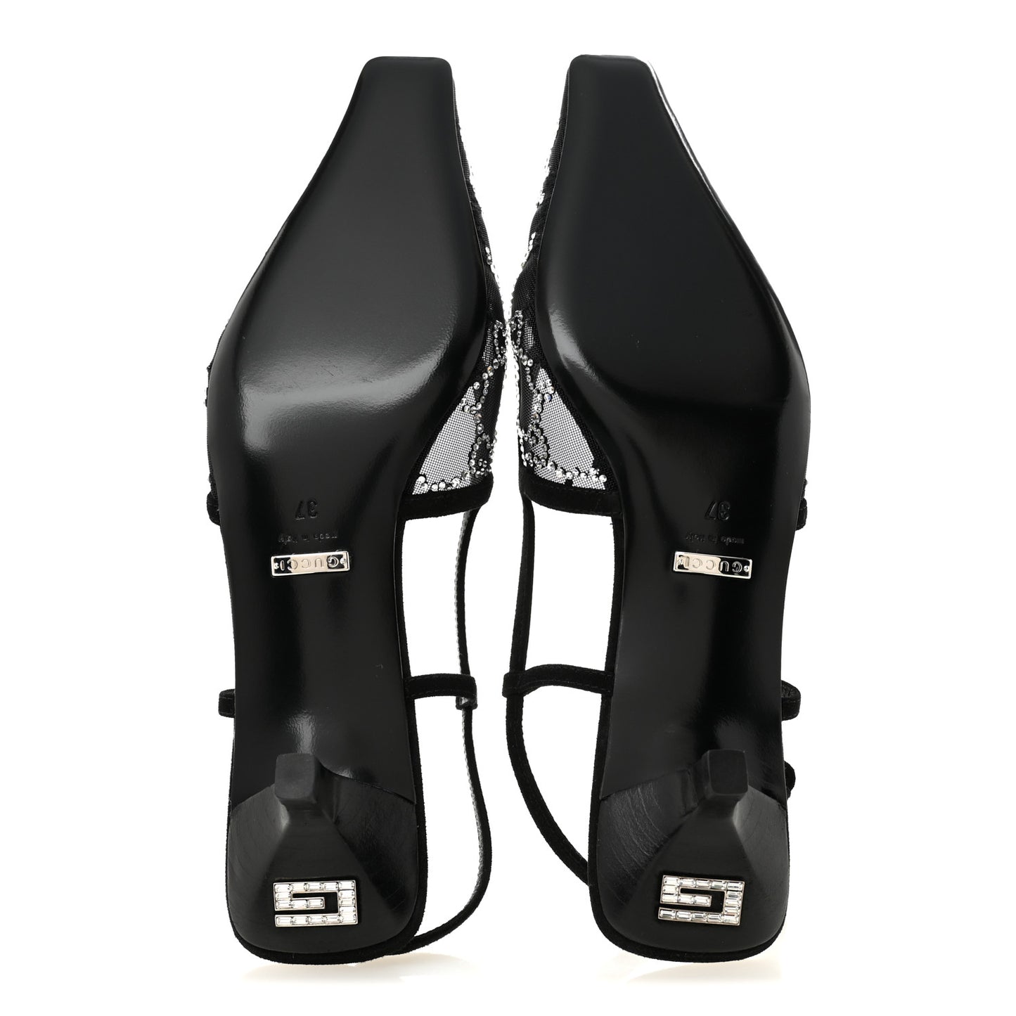 Tela Retino Kid Scamosciato Crystal GG Monogram Square G 35mm Slingback Pumps 37 Black