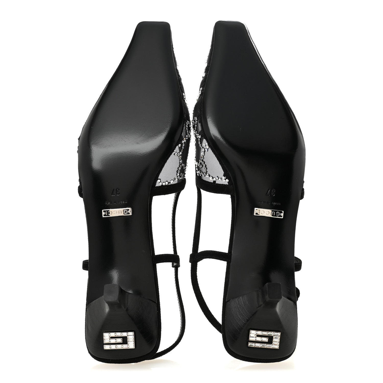 Gucci Tela Retino Kid Scamosciato Crystal GG Monogram Square G 35mm Slingback Pumps 37 Black 6 of 9