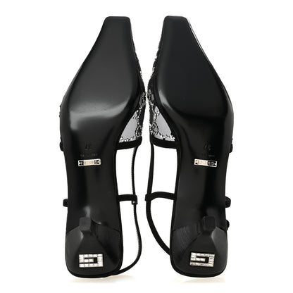 Gucci Tela Retino Kid Scamosciato Crystal GG Monogram Square G 35mm Slingback Pumps 37 Black 6 of 9