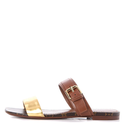 Louis Vuitton Calfskin Monogram Golden Bloom Flat Sandals 37 Gold 1 of 8