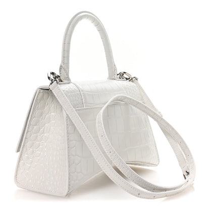 Balenciaga Shiny Calfskin Crocodile Embossed Small Hourglass Top Handle Bag White 3 of 10