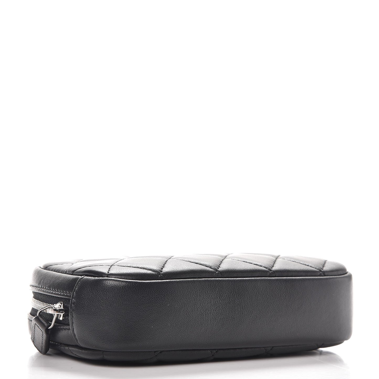 Lambskin Quilted Small Curvy Pouch Cosmetic Case Black