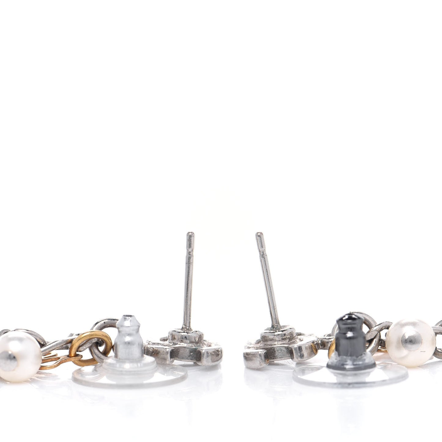 Pearl CC Charm Chain Drop Earrings Silver Gold