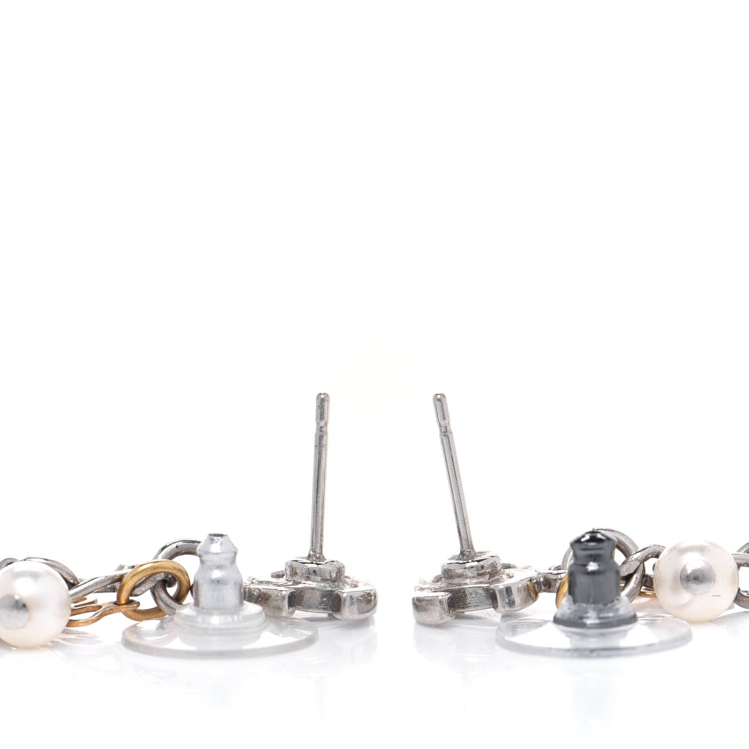 Chanel Pearl CC Charm Chain Drop Earrings Silver Gold 3 of 3