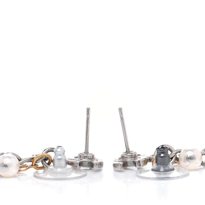 Chanel Pearl CC Charm Chain Drop Earrings Silver Gold 3 of 3