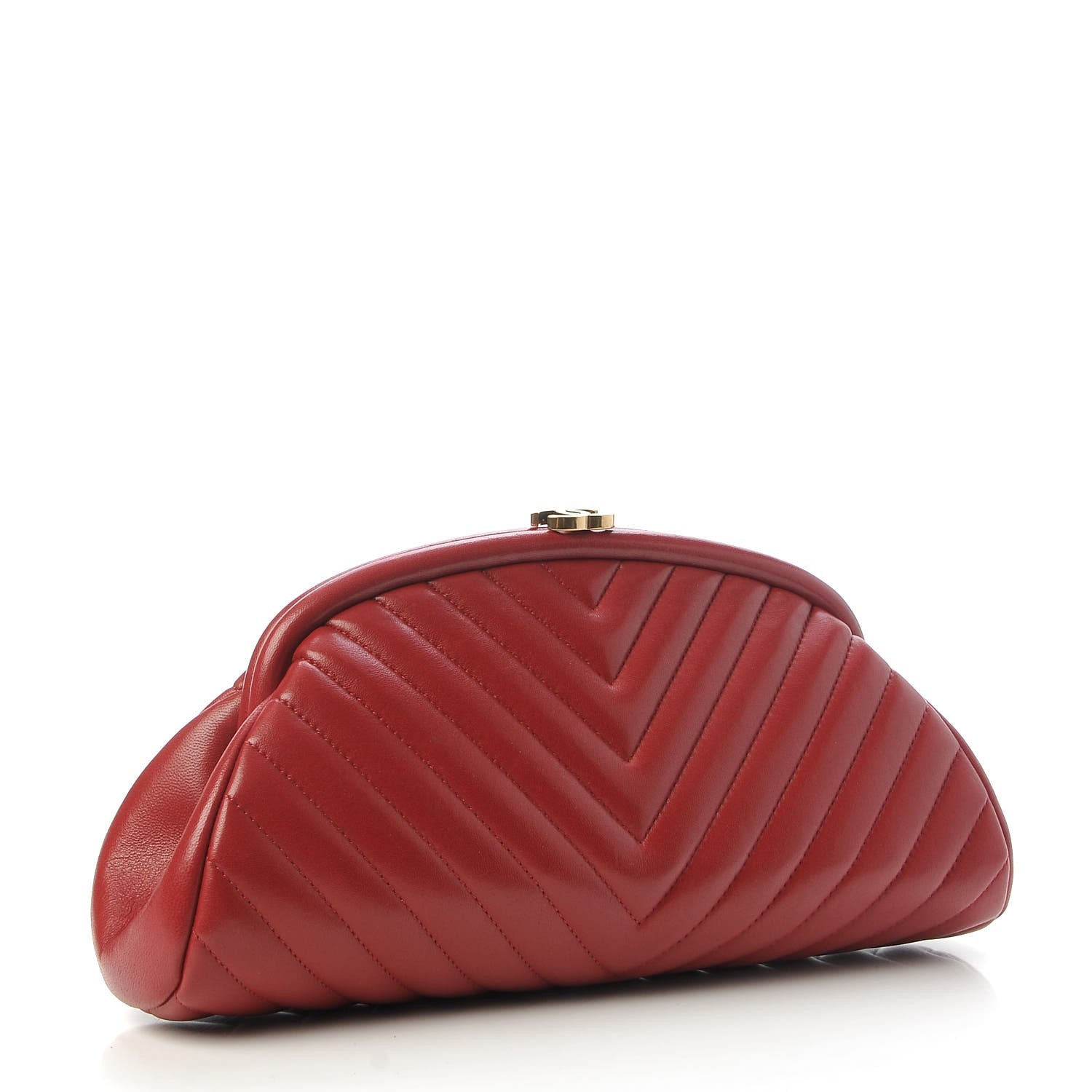 Chanel Lambskin Chevron Quilted Timeless Clutch Red 3 of 7