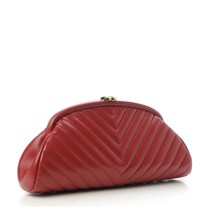 Chanel Lambskin Chevron Quilted Timeless Clutch Red 3 of 7
