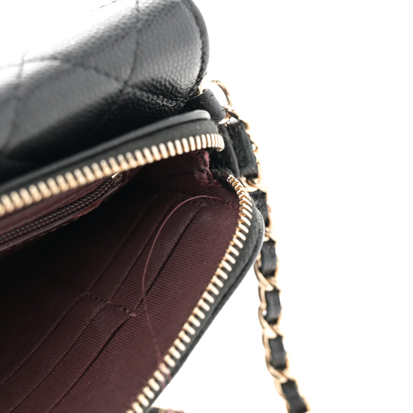 Caviar Quilted Flap Phone Holder With Chain Black