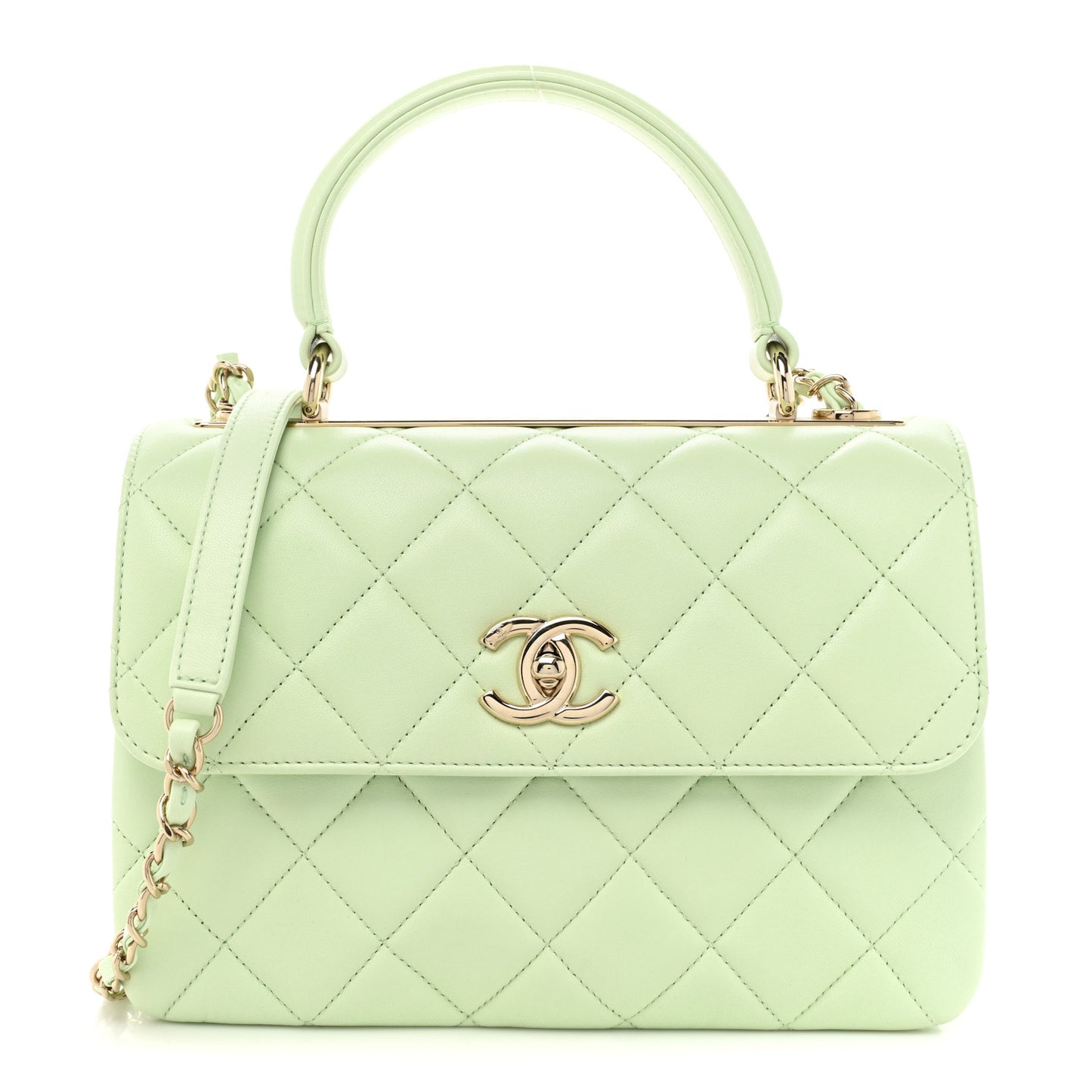 Lambskin Quilted Small Trendy CC Flap Dual Handle Bag Light Green