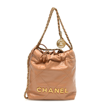 Chanel Shiny Calfskin Quilted Mini Chanel 22 Dark Beige 1 of 10