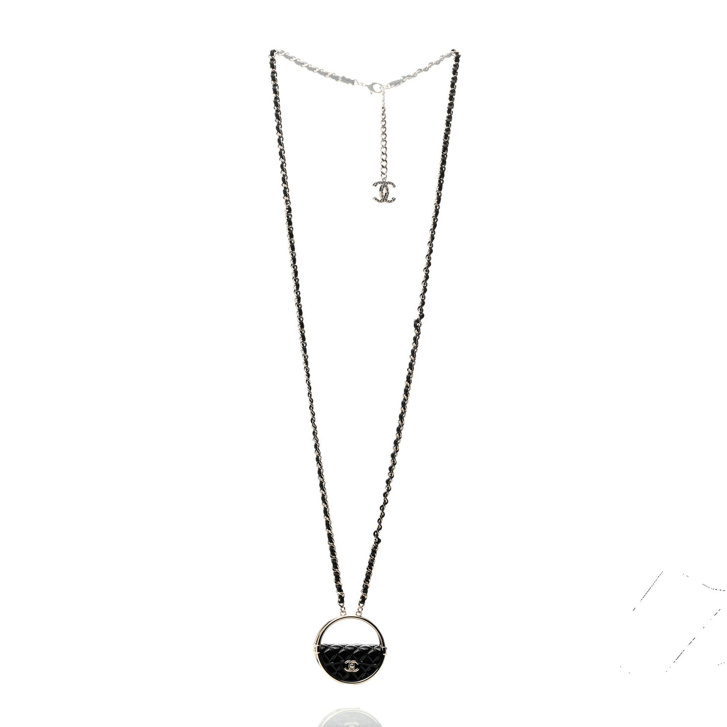 Metal Resin Quilted Flap Bag Hoop Mirror Necklace Black Gold