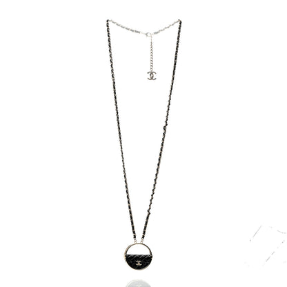 Chanel Metal Resin Quilted Flap Bag Hoop Mirror Necklace Black Gold 3 of 7