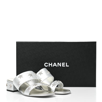 Chanel Iridescent Calfskin Crystal Stars Sandals 37 Silver 12 of 12