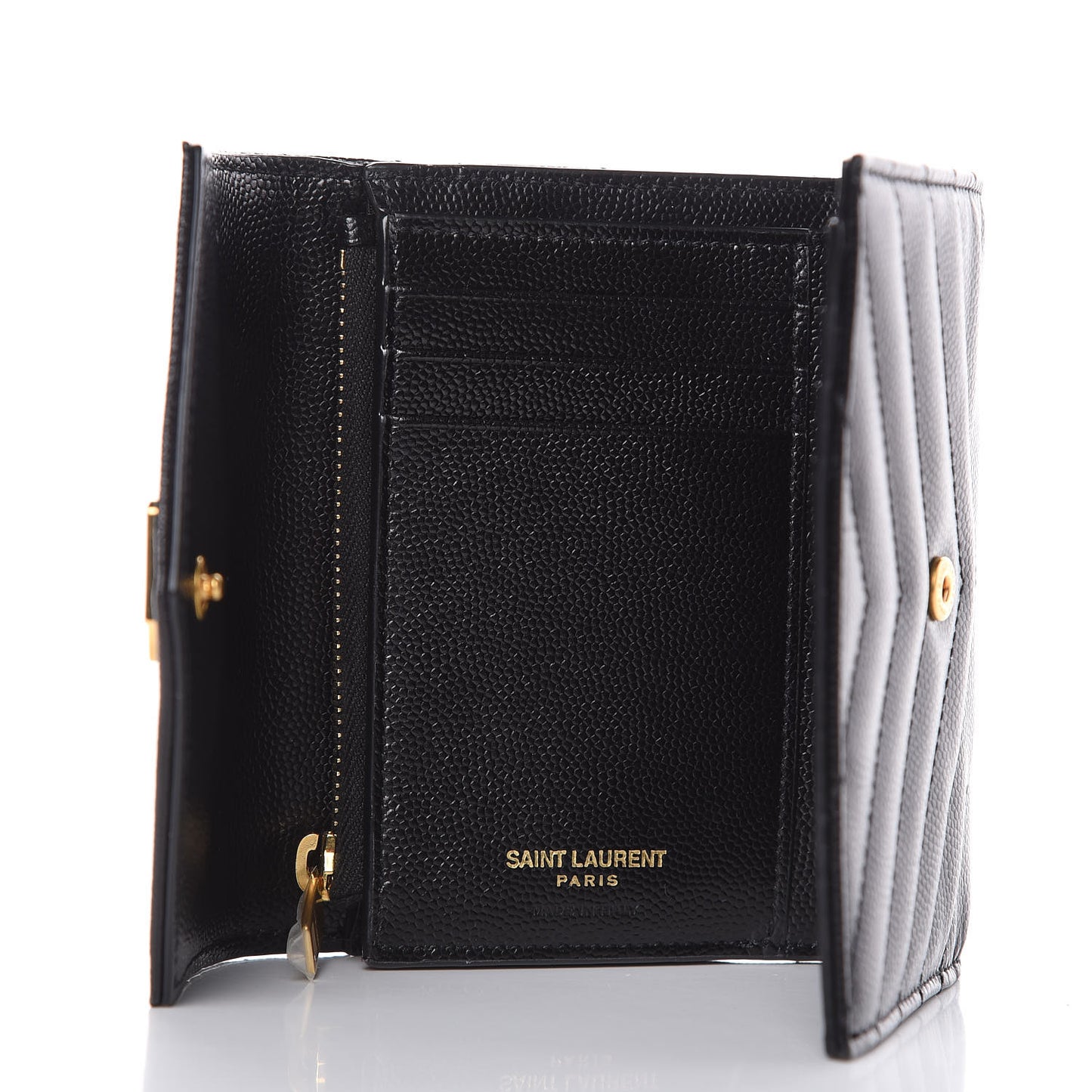 Grain De Poudre Matelasse Chevron Monogram Compact Tri Fold Wallet Black
