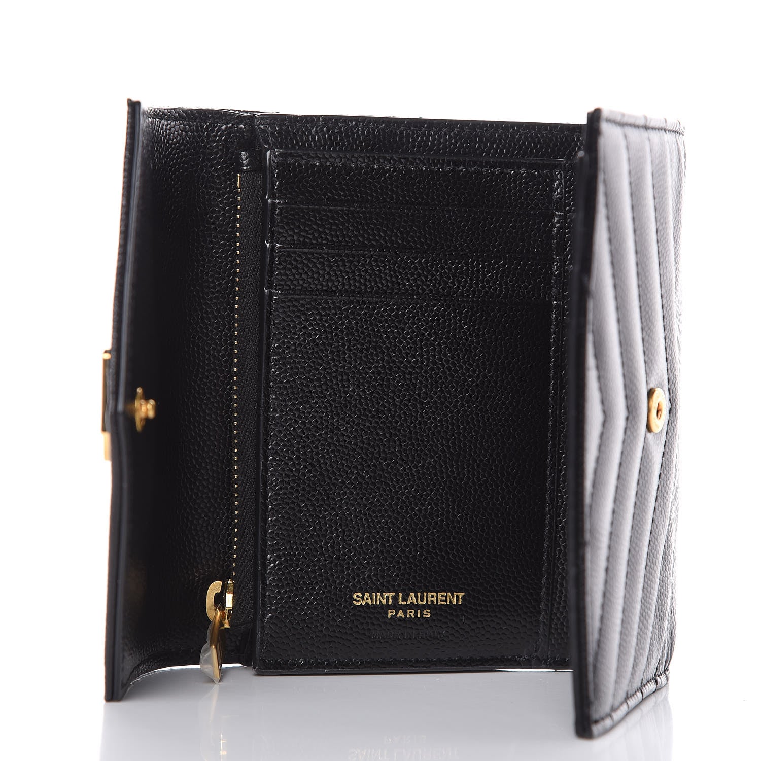 Saint Laurent Grain De Poudre Matelasse Chevron Monogram Compact Tri Fold Wallet Black 5 of 8