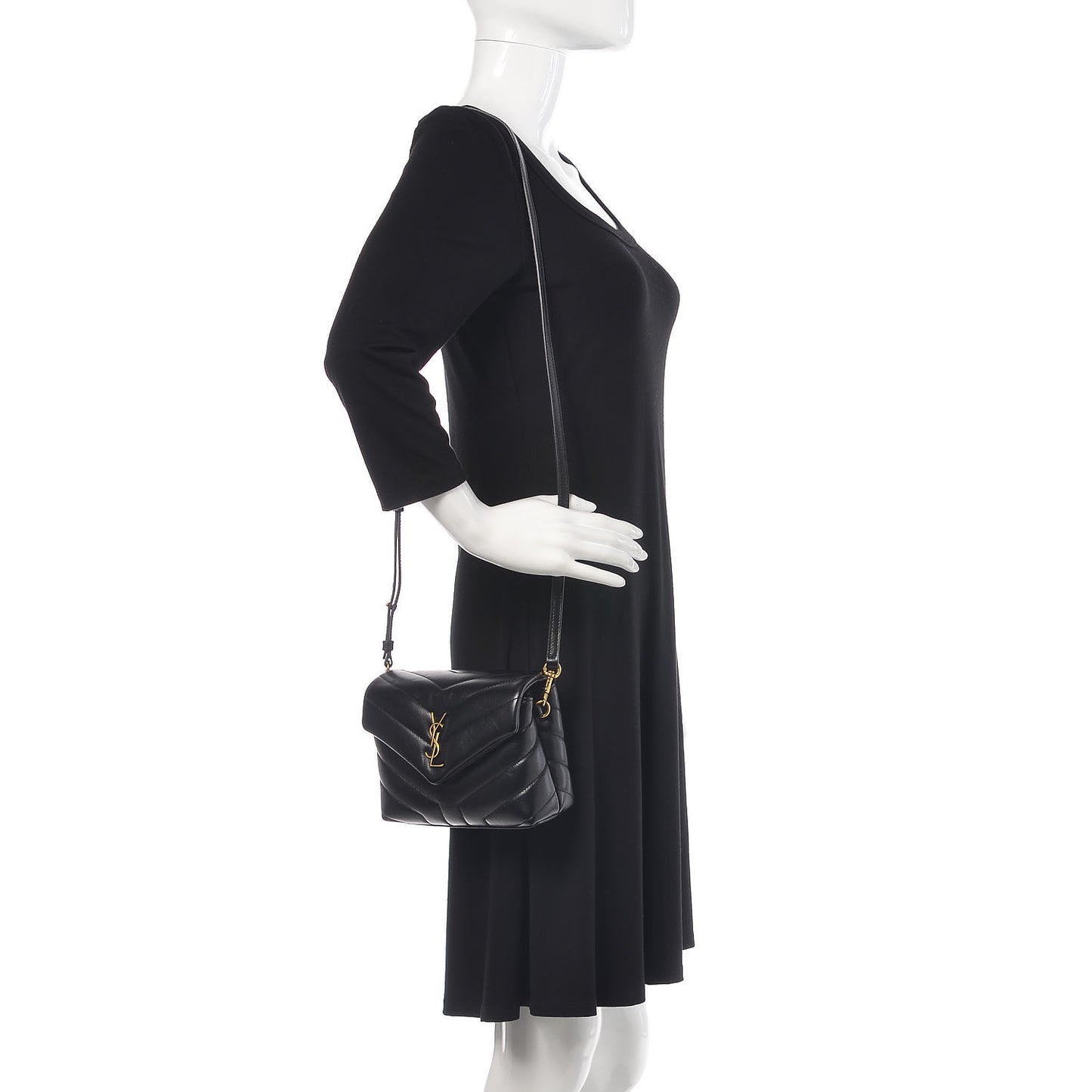 Calfskin Y Quilted Monogram Toy Loulou Crossbody Bag Black