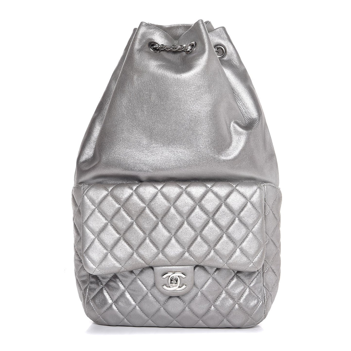 Metallic Lambskin Quilted Large In Seoul Backpack Silver