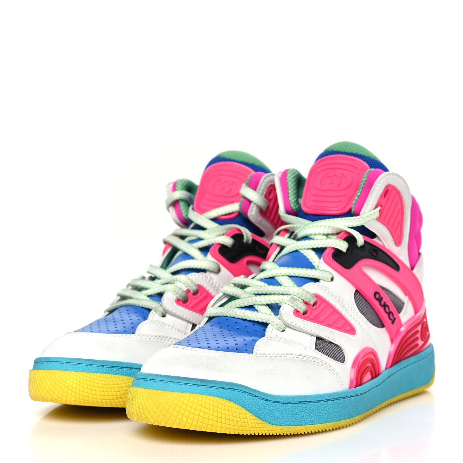 Gucci Demetra Womens Basket High Top Sneakers 38.5 Great White Bright Splash Loess 3 of 7