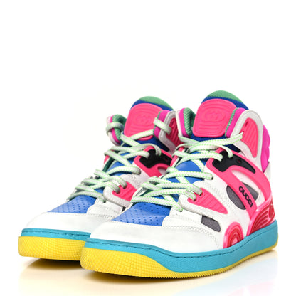 Gucci Demetra Womens Basket High Top Sneakers 38.5 Great White Bright Splash Loess 3 of 7