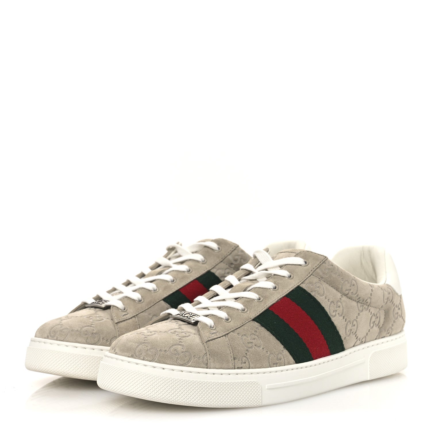 Gucci Suede GG Monogram Web Mens Ace Sneakers 8.5 Oatmeal 4 of 11