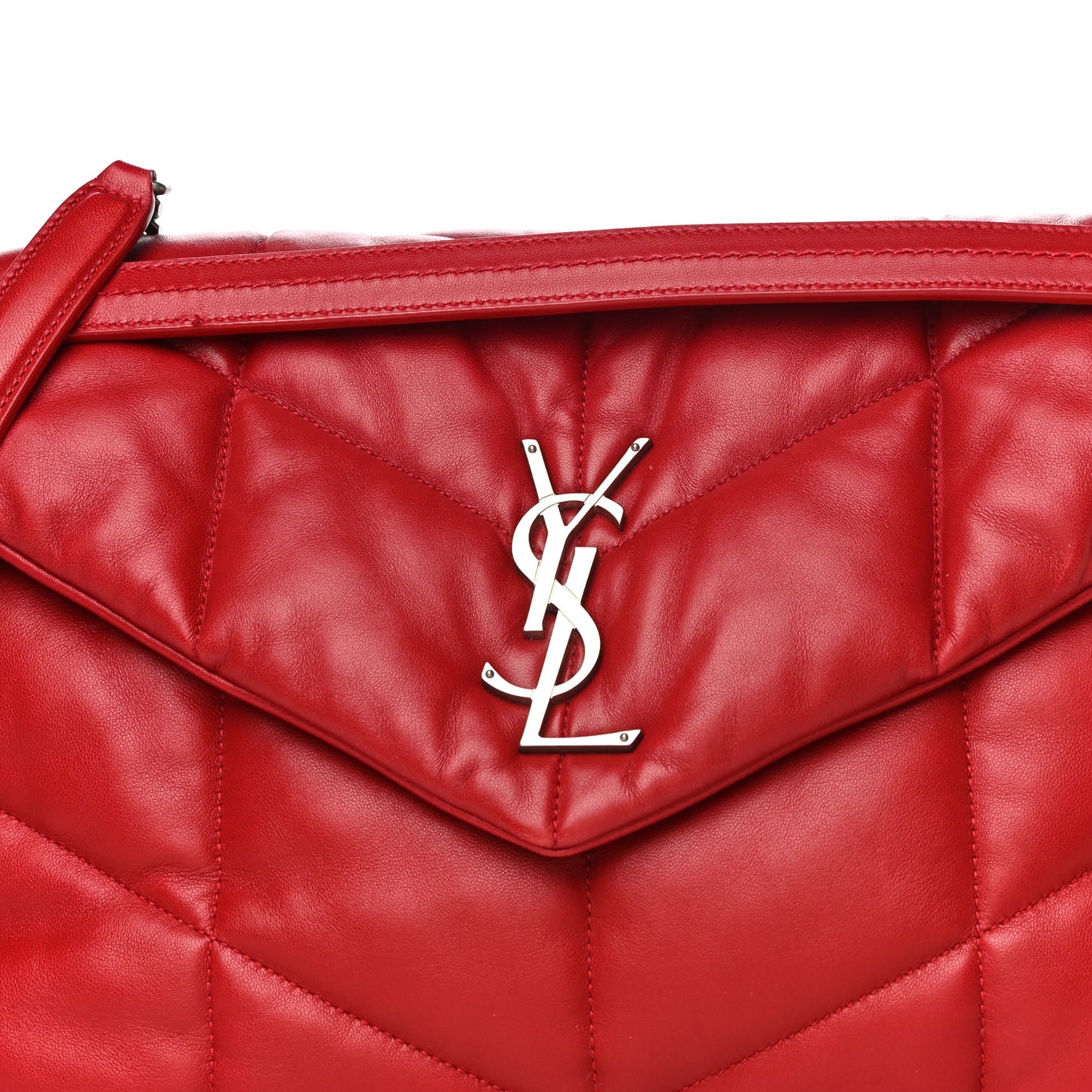 Lambskin Quilted Medium Loulou Puffer Monogram Chain Satchel Red