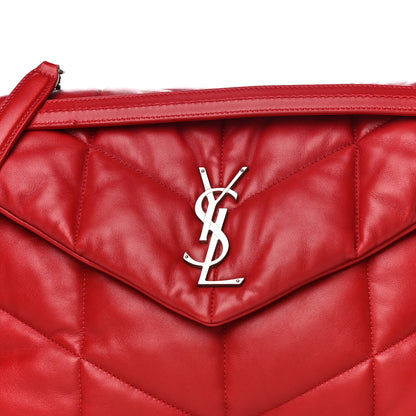 Saint Laurent Lambskin Quilted Medium Loulou Puffer Monogram Chain Satchel Red 9 of 14