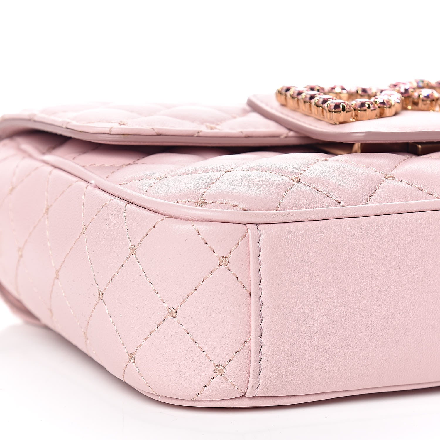 Dolce & Gabbana Lambskin Quilted Crystal Embellished Mini Millennial Shoulder Bag Rosa Carne 7 of 8