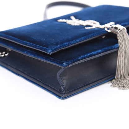 Saint Laurent Velvet Crystal Monogram Kate Tassel Chain Wallet Blue 8 of 11