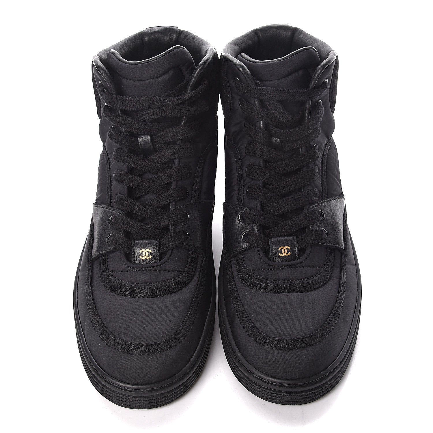 Chanel Nylon Lambskin Womens Logo High Top Sneakers 39 Black 10 of 11