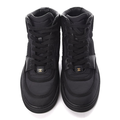 Chanel Nylon Lambskin Womens Logo High Top Sneakers 39 Black 10 of 11