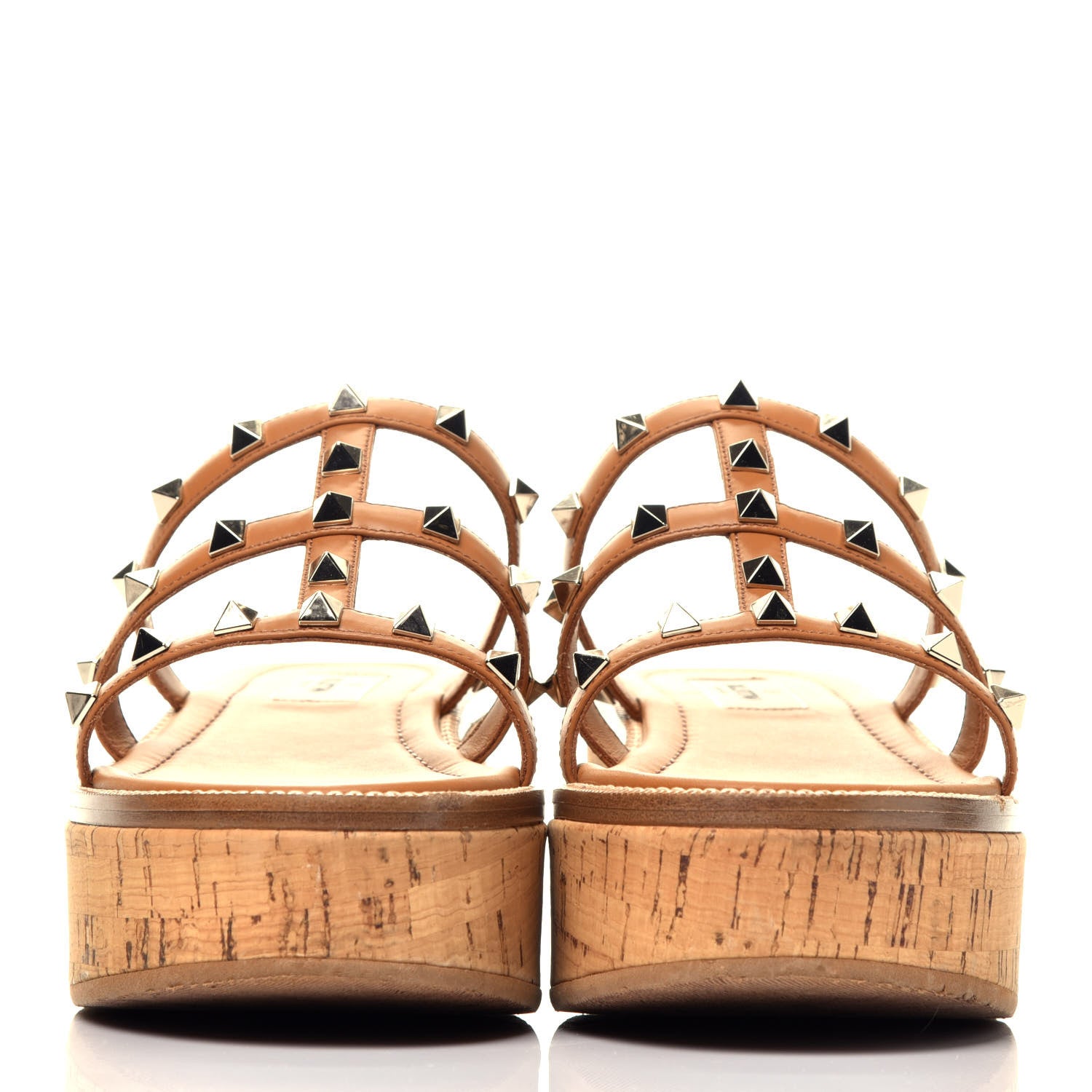 Valentino Garavani Calfskin Cork Rockstud Caged 30/50mm Platform Sandals 37.5 Tan 2 of 9