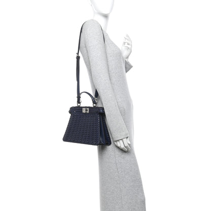 Fendi Vitello King Shiny Nappa Intreccio Petite Peekaboo I SEE U Satchel Midnight 2 of 9