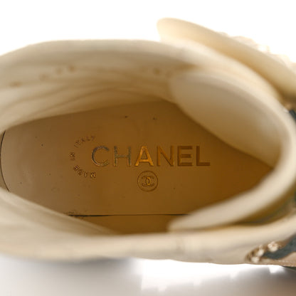 Chanel Shiny Lambskin Quilted Lace Up Combat Boots 36.5 White Black 7 of 12