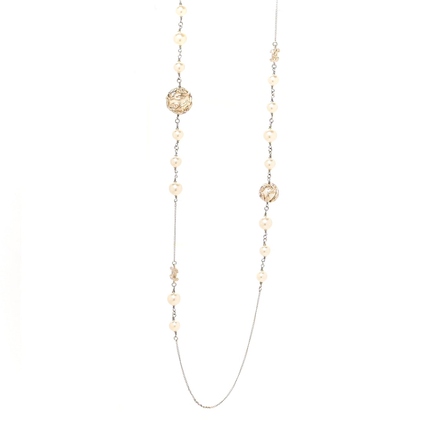 Pearl CC Long Necklace Gold