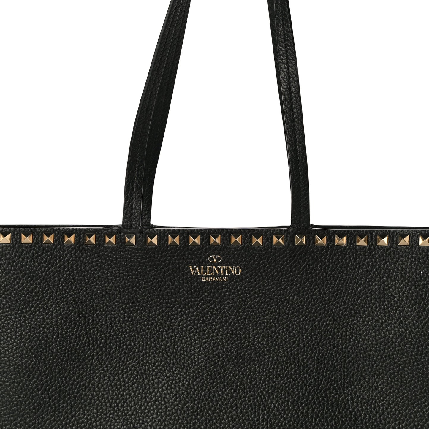 Grained Calfskin Small Rockstud Shoulder Tote Black