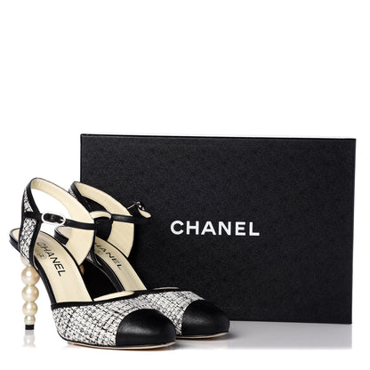 Chanel Tweed Goatskin Pearl Heel Pumps 39 Grey Beige Black 12 of 12