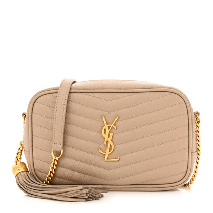 Saint Laurent Grain De Poudre Matelasse Monogram Mini Lou Camera Bag Dark Beige 1 of 11