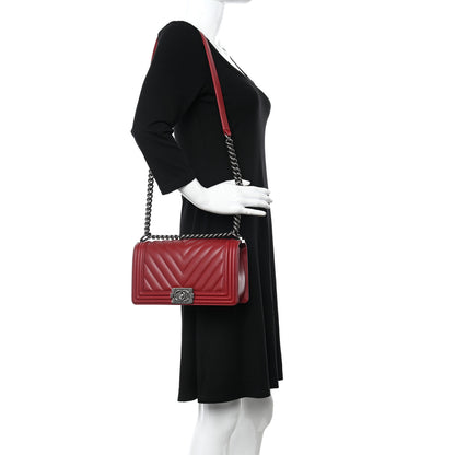 Chanel Lambskin Chevron Quilted Medium Boy Flap Dark Red 2 of 10