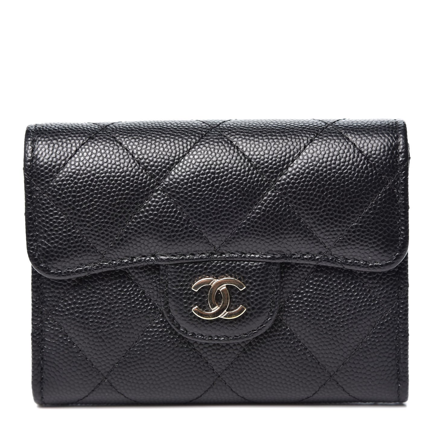 Caviar Quilted Flap Card Holder Wallet Black