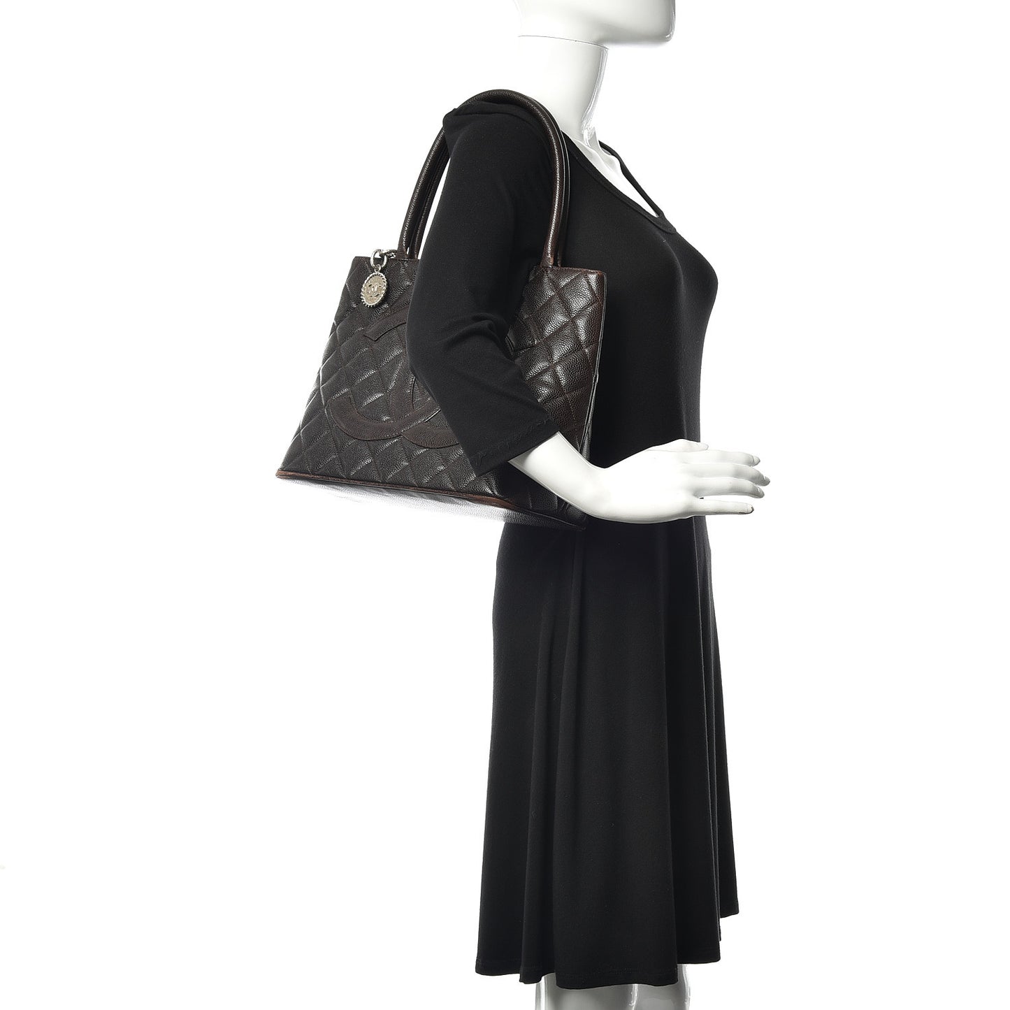 Caviar Quilted Medallion CC Tote Dark Brown