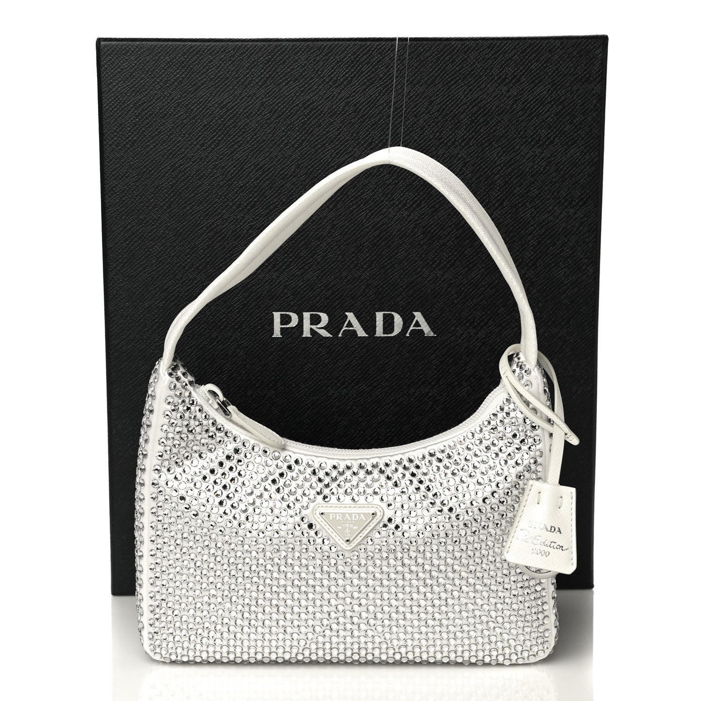Satin Crystal Mini Re-Edition 2000 Bag White