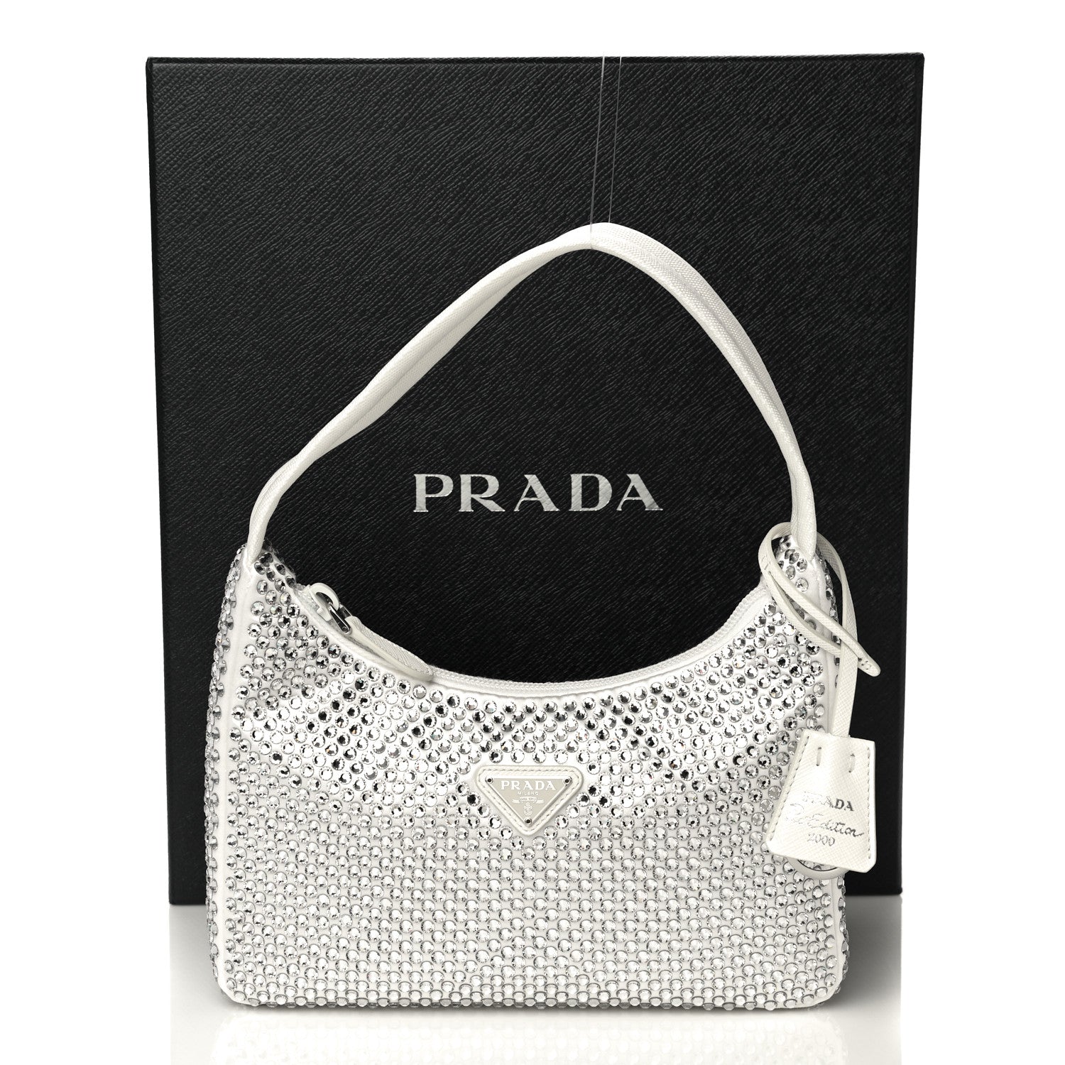 Prada Satin Crystal Mini Re-Edition 2000 Bag White 12 of 12