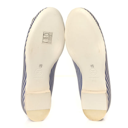 Chanel Lambskin Striped Camellia Ballerina Flats 35 Dark Blue 5 of 10